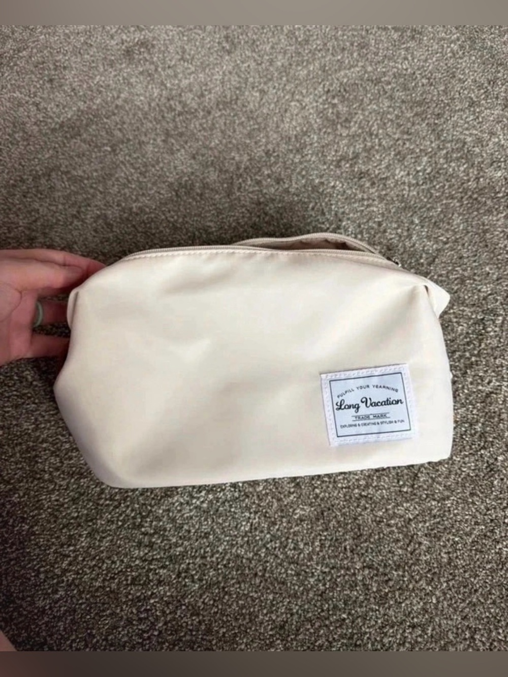 Amazon Cream Cosmetic Travel Pouch with Patch Detail